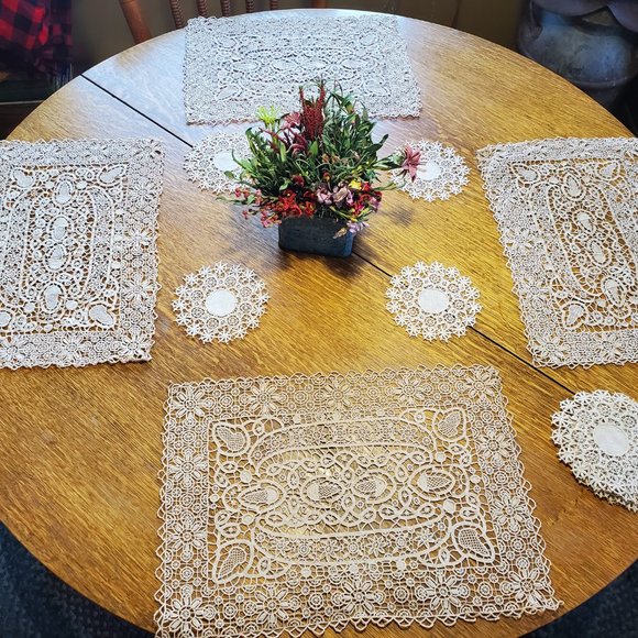 4 ITALIAN NEEDLE LACE RETICELLA PLACEMATS ACORN - Picture 4 of 13